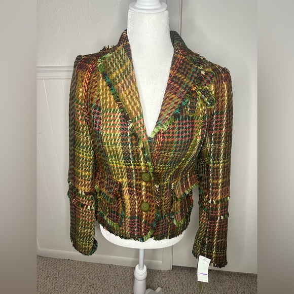 Tres Jolie Accessories Green and Brown Plaid Blazer NWT size 4 - Picture 1 of 14